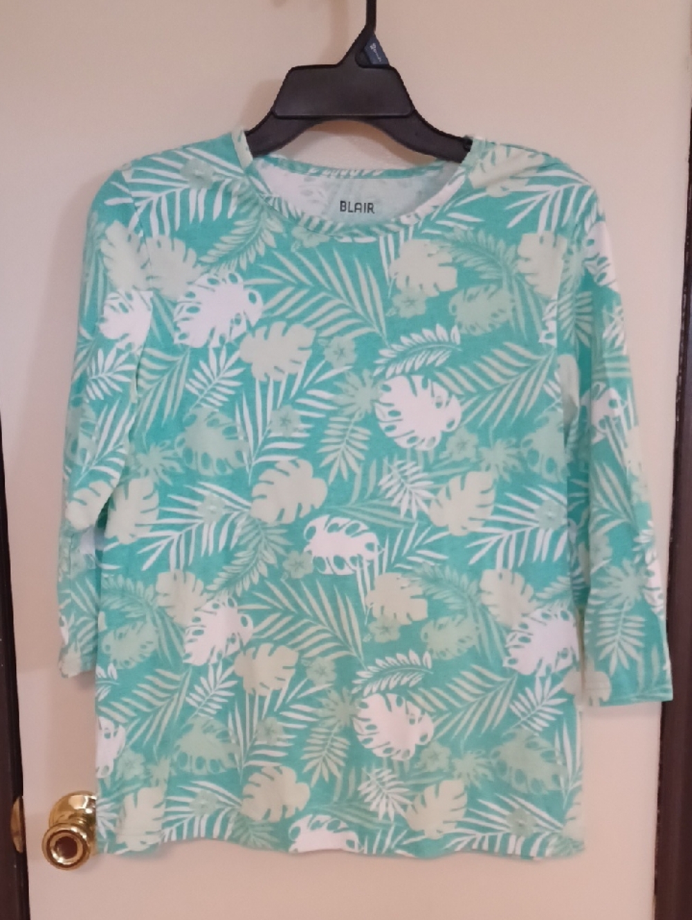 Blair Tropical Leaf Knit Top - Aqua & White